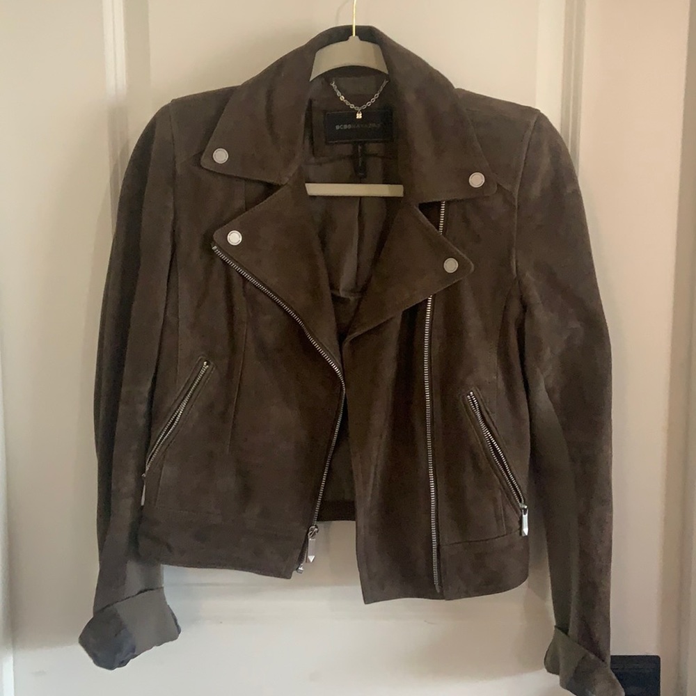 BCBGMAXAZRIA suede fringe jacket